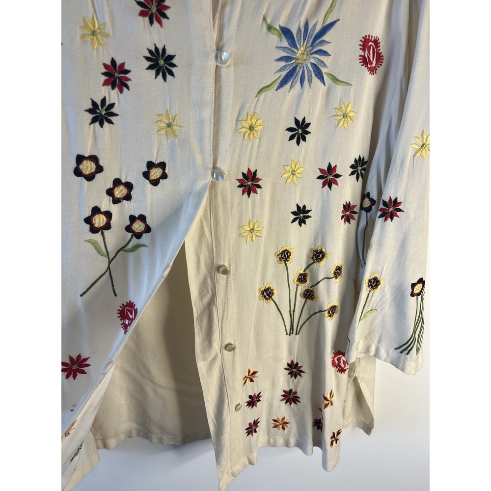 Vtg Floral Embroidered Boho Top Women 16 Unique Artsy Lagenlook Summer - Picture 5 of 11